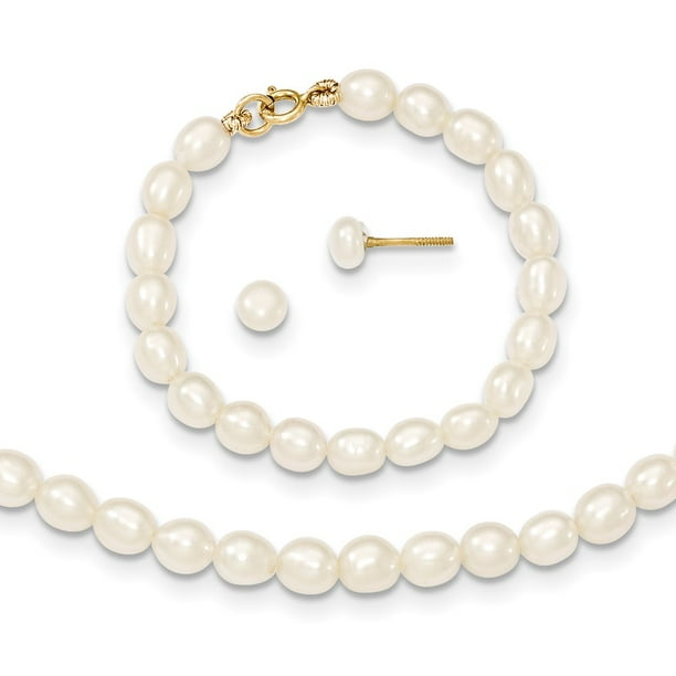 4 Bracelet & Earring Set Solid 14k Yellow Gold White FW Cultured Pearl 12 Necklace 4 Bracelet & Earring Set Solid 14k Yellow Gold White FW Cultured Pearl 12 Necklace